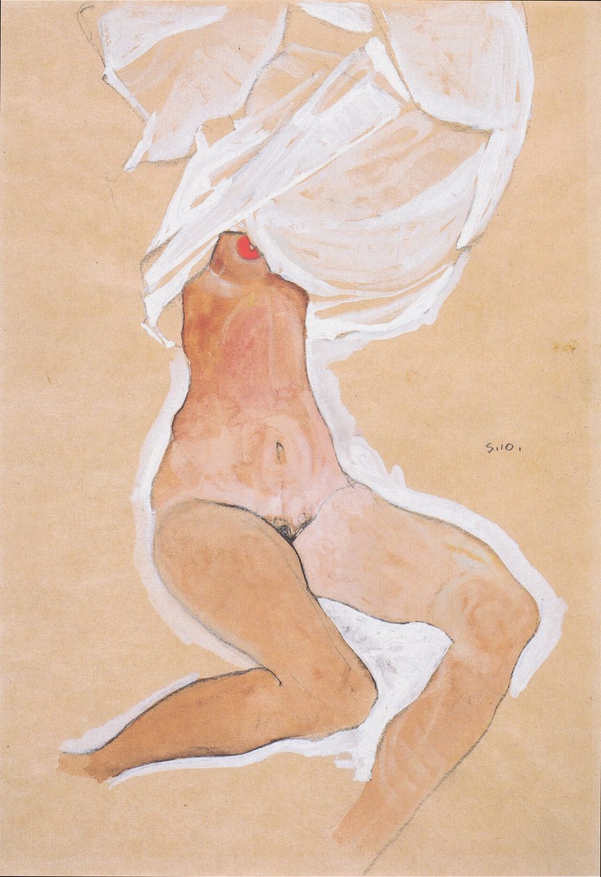 Ülő meztelen lány ing a feje fölött alkotó: Egon Schiele