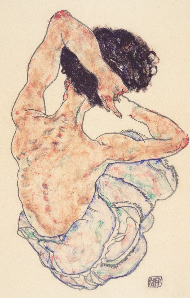 Meztelenül ül hátulról alkotó: Egon Schiele