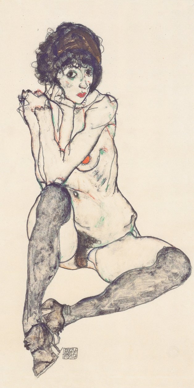Ülő női mez, kitámasztott könyökkel alkotó: Egon Schiele