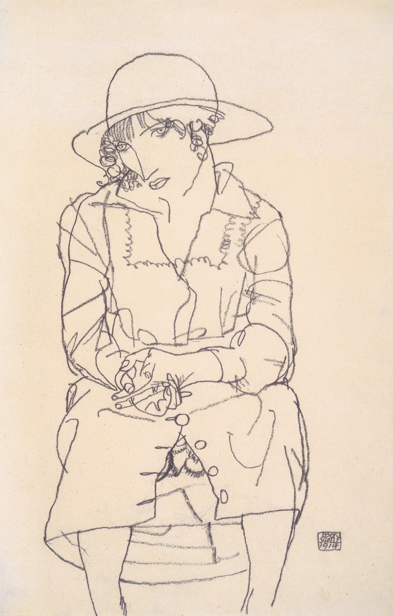 Ülő lány kalapban alkotó: Egon Schiele