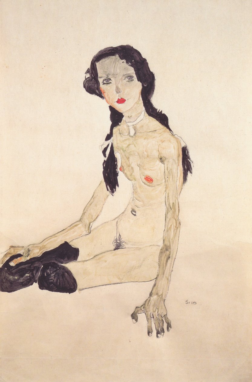 Ülő lány lófarokkal alkotó: Egon Schiele
