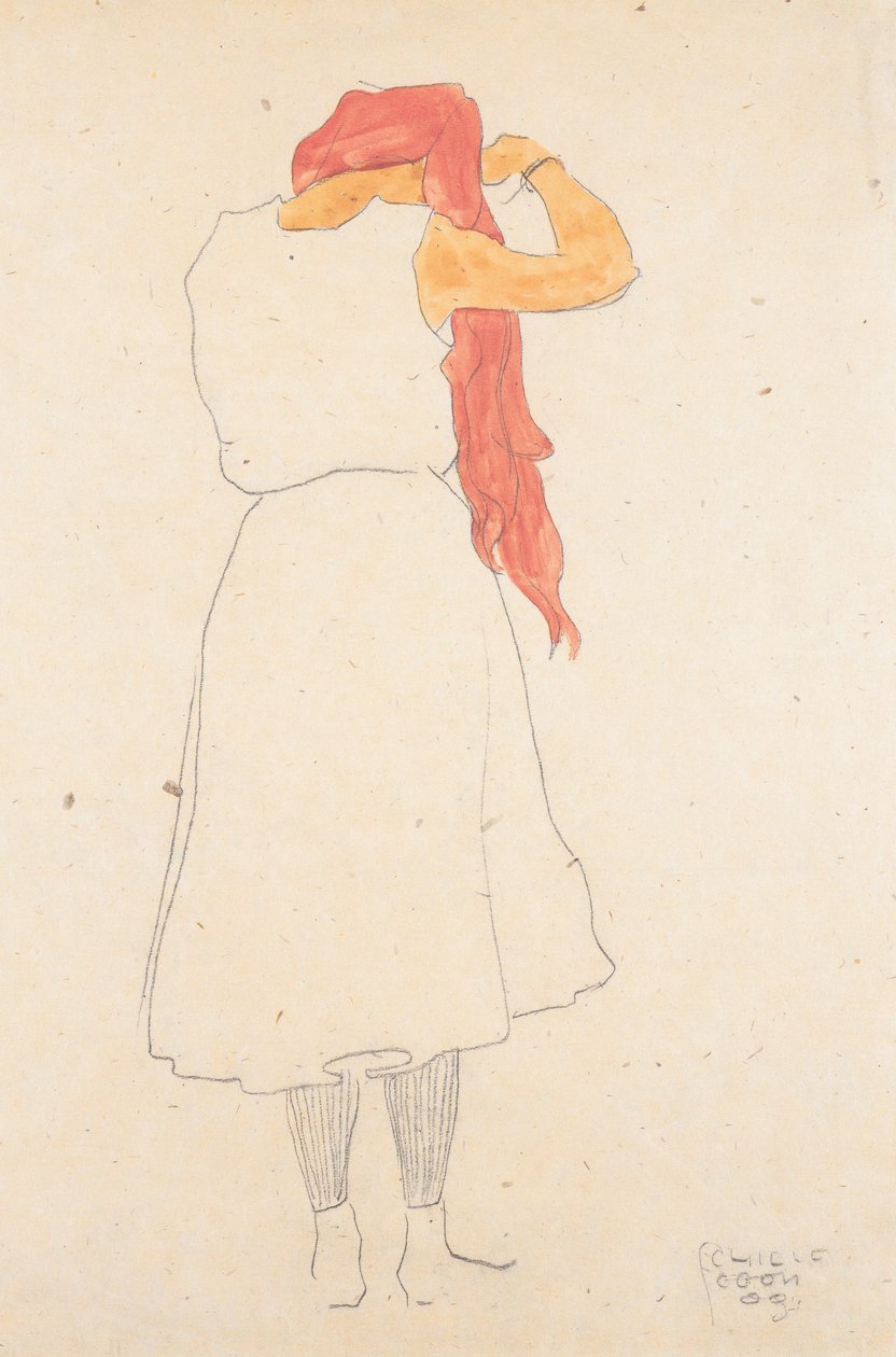 Fésülés közben állva alkotó: Egon Schiele