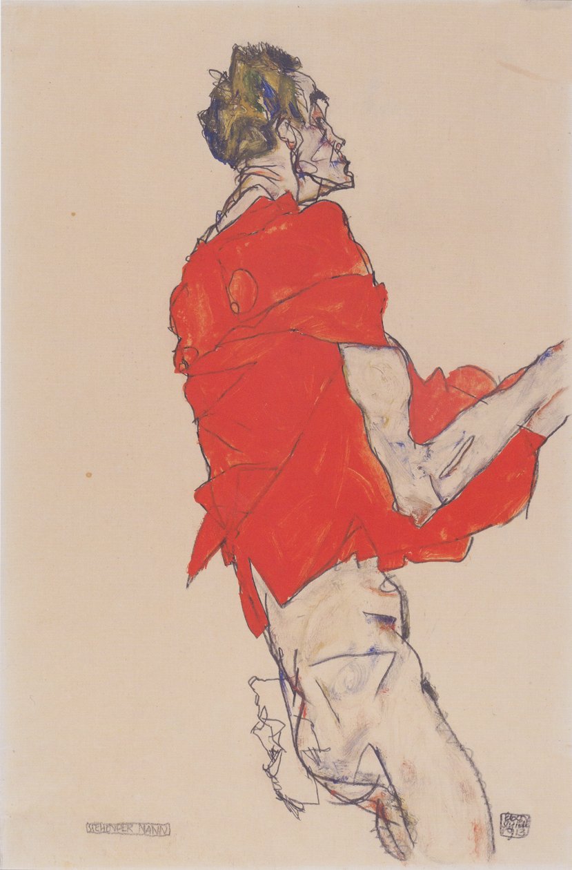 Álló férfi (önkifejezés piros ingben) alkotó: Egon Schiele