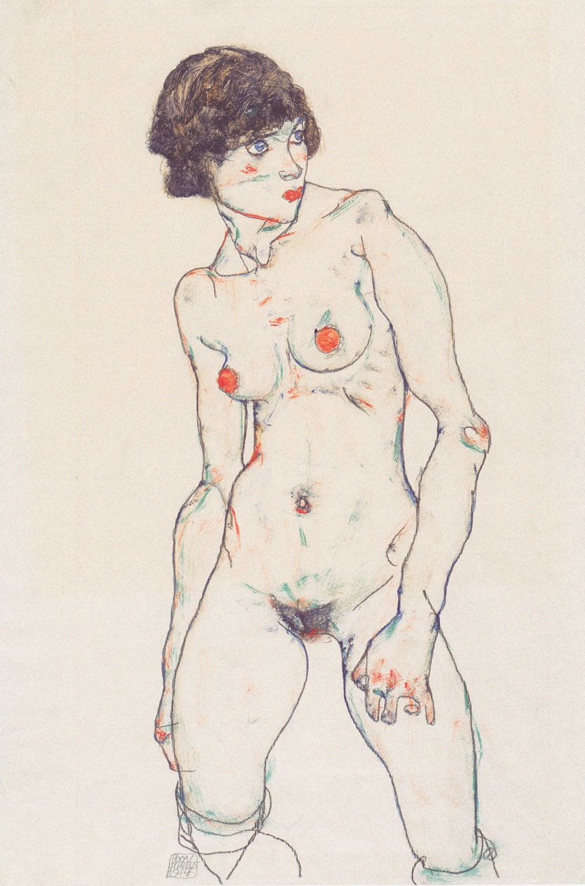 Álló női akt harisnyával alkotó: Egon Schiele