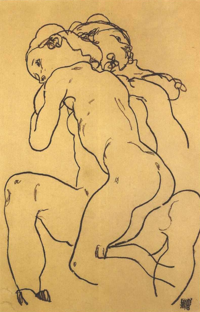 Két akt, lányok ölelgetik egymást alkotó: Egon Schiele