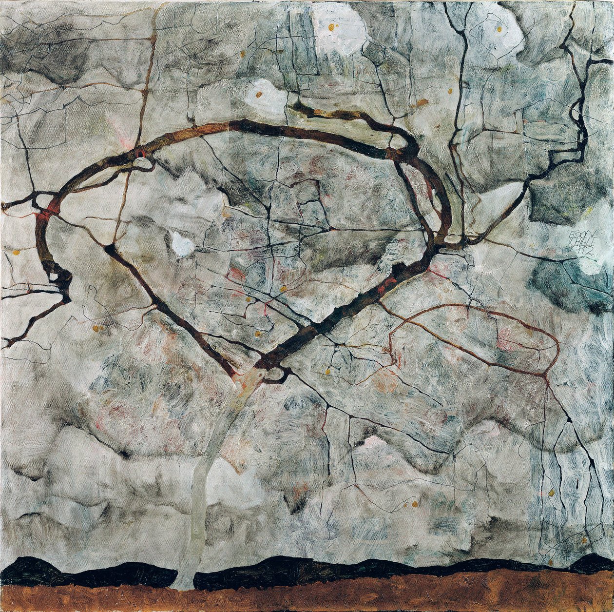 Őszi fa viharos levegőben. Egon Schiele (1790-1918) festménye, olaj, vászon alkotó: Egon Schiele
