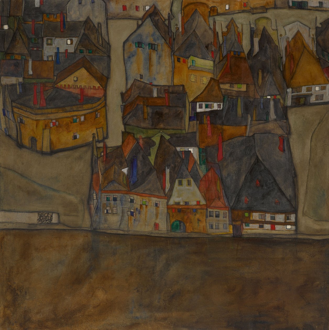 Város alkonyatban A kisváros II, 1913. alkotó: Egon Schiele