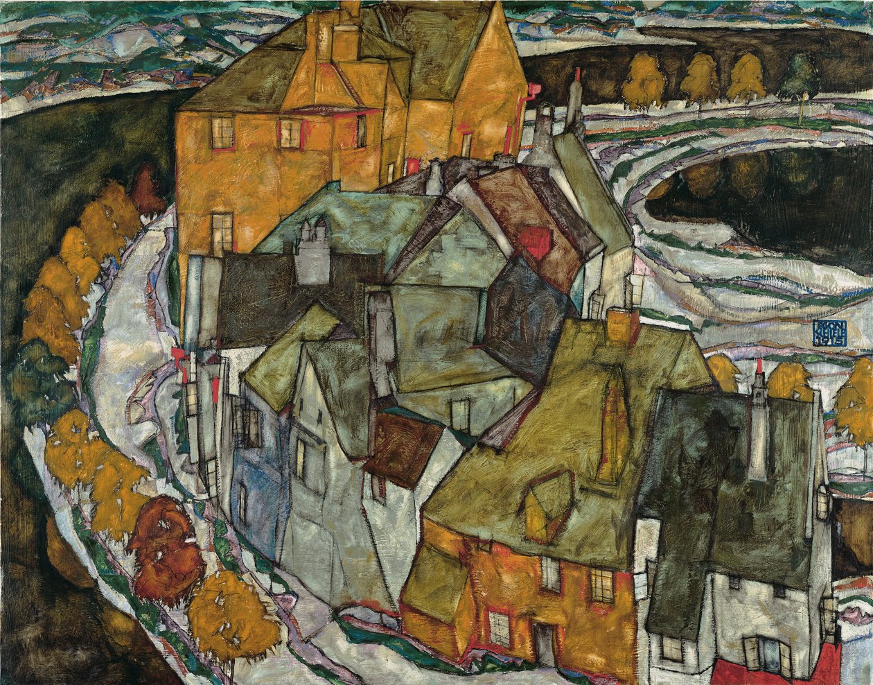 Crescent of Houses II Island Town, 1915 alkotó: Egon Schiele