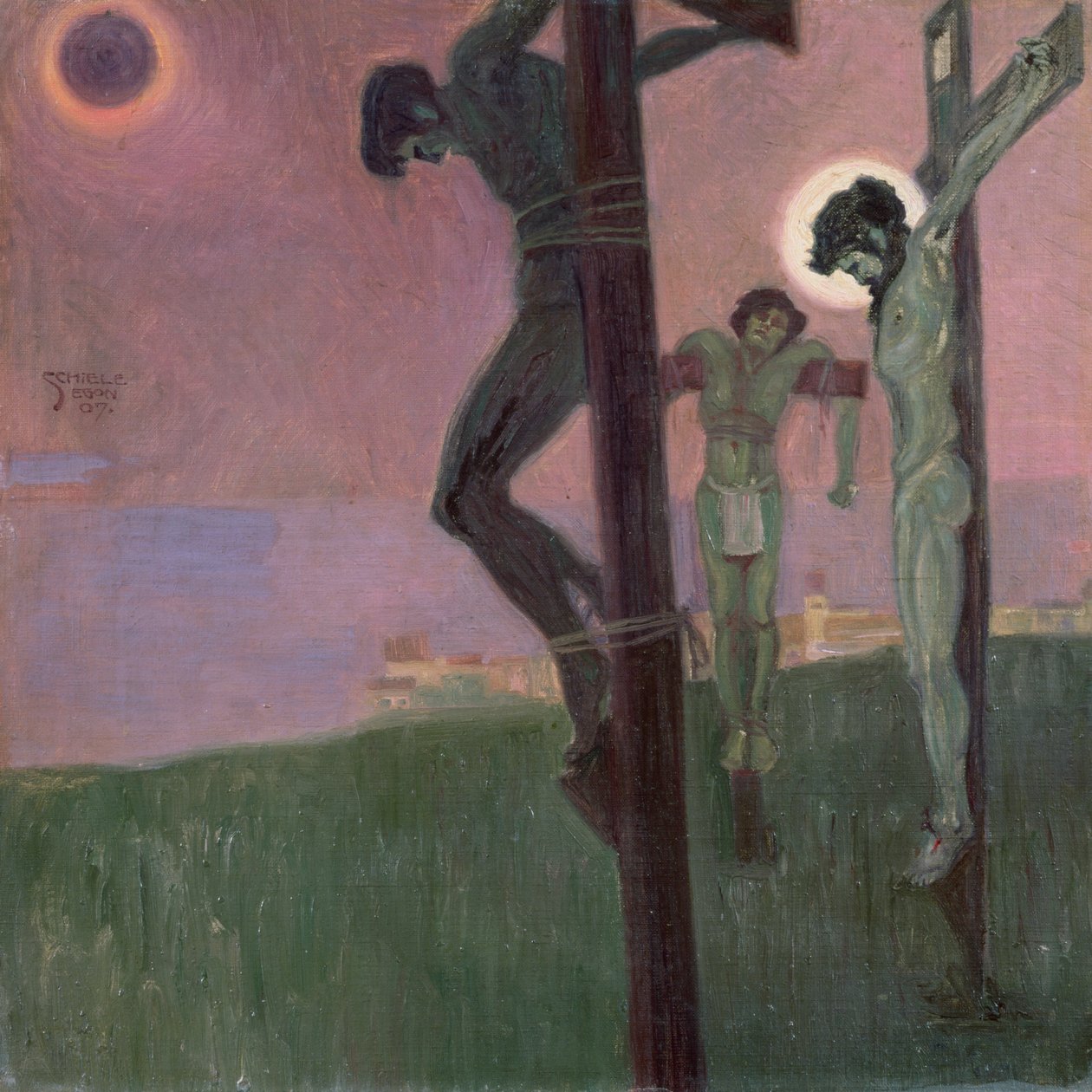 Keresztre feszítés elsötétített nappal alkotó: Egon Schiele