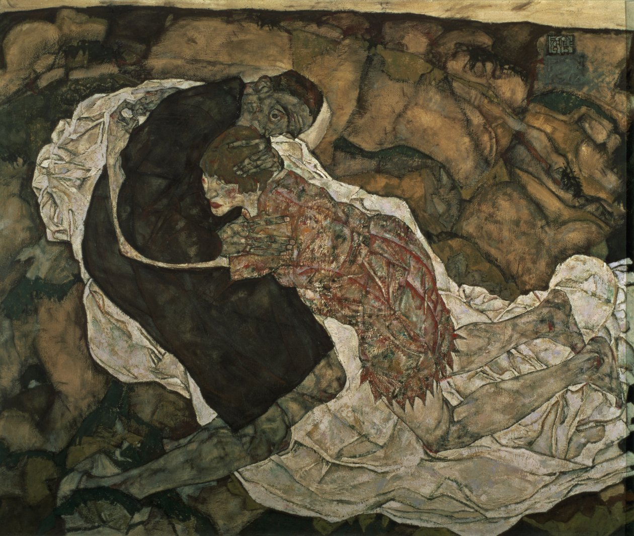 Halál és a leány (férfi és lány) alkotó: Egon Schiele