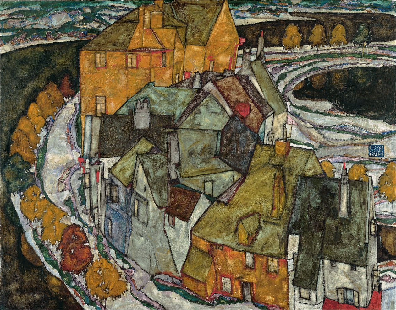 A Häuserbogen II („Szigetváros”) alkotó: Egon Schiele