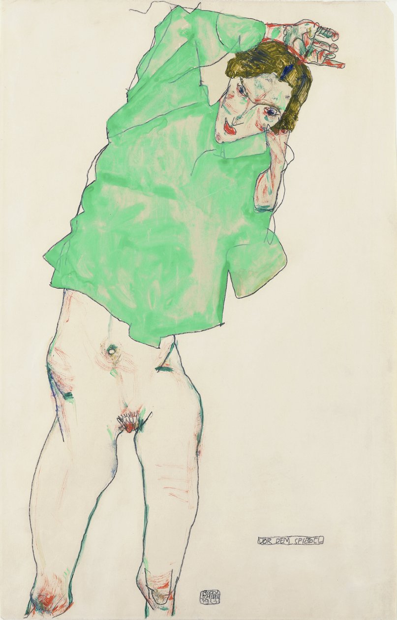 Devant le miroir – A tükör előtt par Schiele, Egon (1890-1918). Ceruza, Gouache papíron, méret: 48,3x32,1 alkotó: Egon Schiele