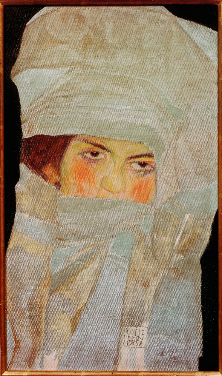 A művész nővére, Melanie, ezüstszínű sálakkal ... alkotó: Egon Schiele