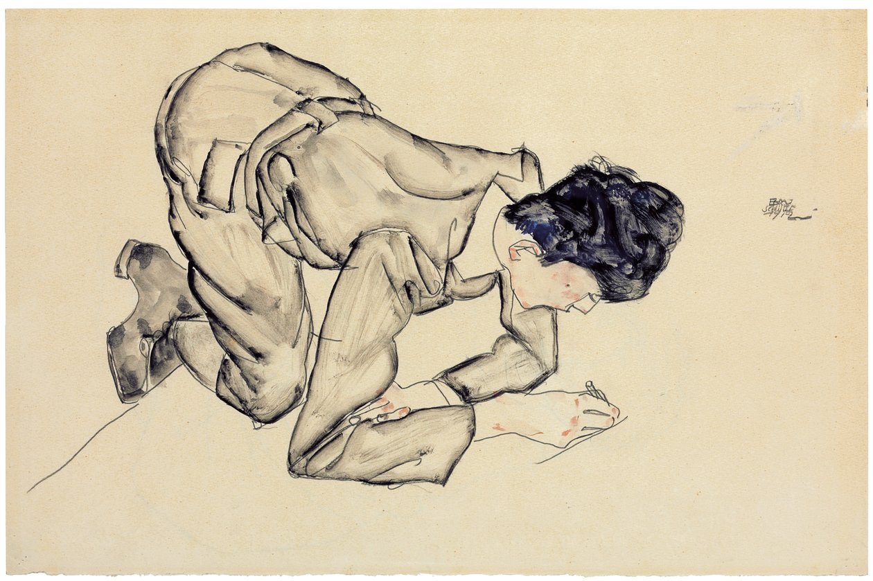 Erich Lederer rajz a padlón, 1912 alkotó: Egon Schiele