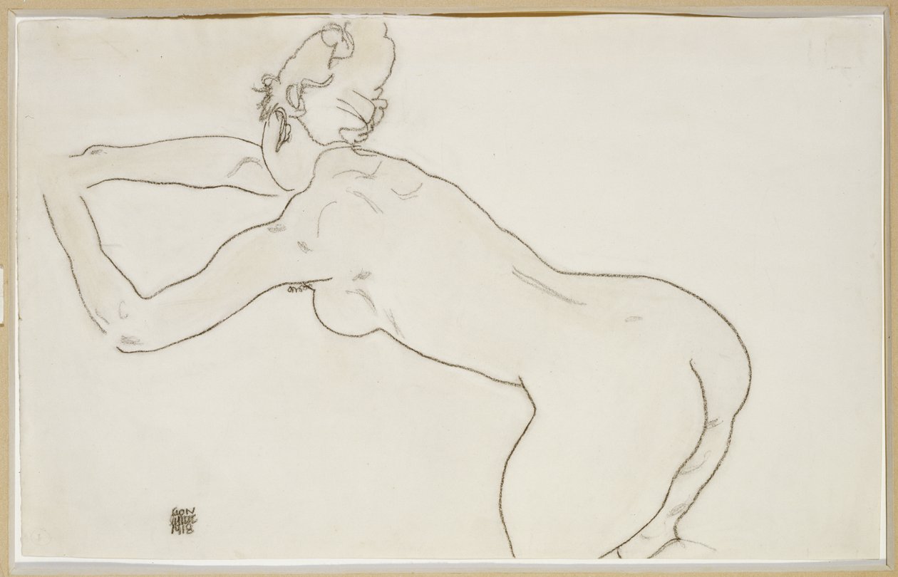 Női akt letérdelve és balra hajolva, 1918 alkotó: Egon Schiele