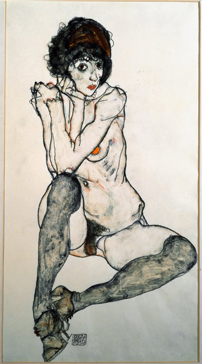 Egon Schiele (1890-1918) női akt ülő akvarell rajza 1914 Méret: 48,3x32 cm Bécsi grafikai gyűjtemény Albertina alkotó: Egon Schiele