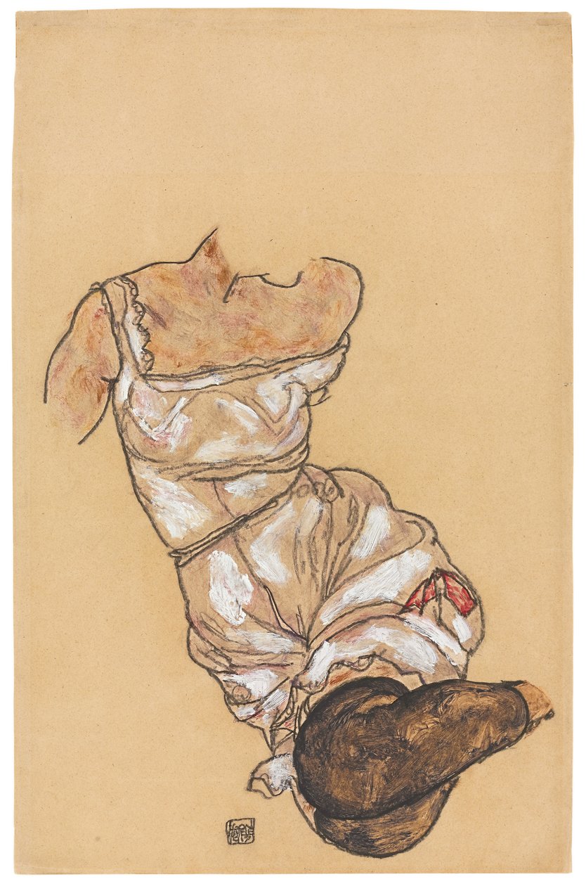 Női felsőtest fehérneműben és fekete harisnyában; Női felső fehérneműben és fekete harisnyában, 1917 alkotó: Egon Schiele