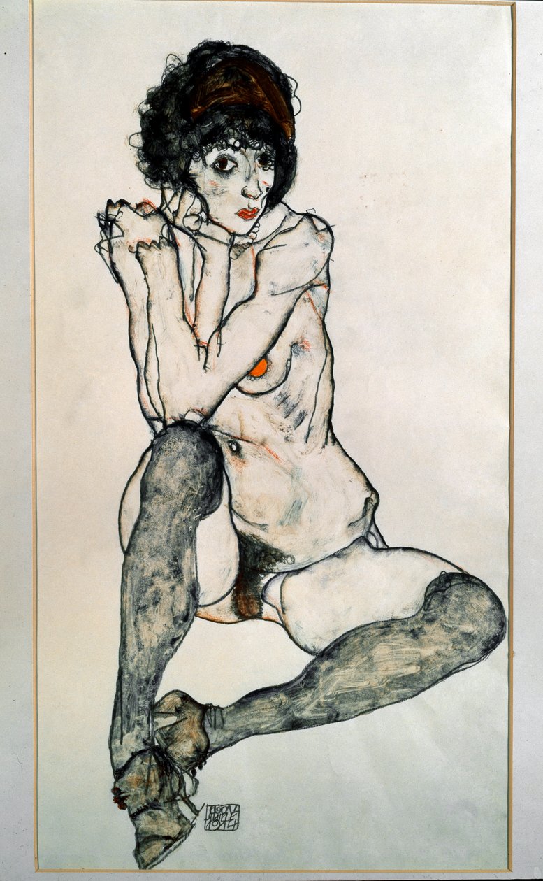 Női meztelenül ül. Egon Schiele rajza alkotó: Egon Schiele