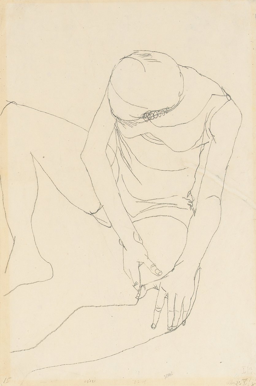 Női akt előrehajolva, mindkét keze a bal combon, 1913 alkotó: Egon Schiele