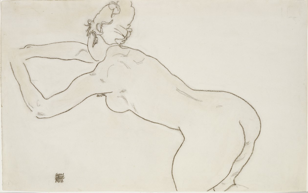 Női akt térdelve és balra előrehajolva, 1918 alkotó: Egon Schiele
