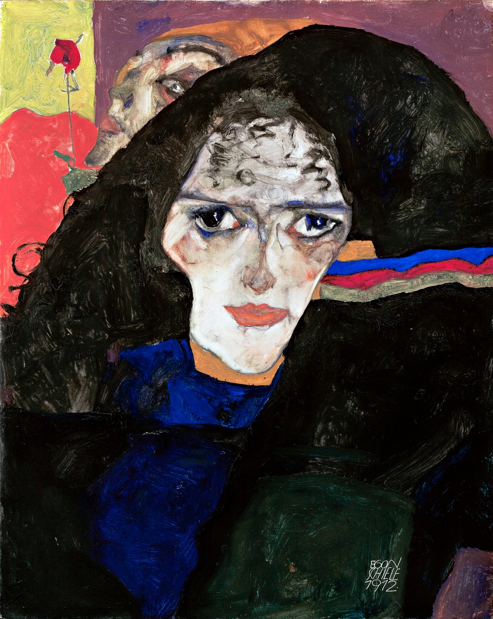 Gyászoló nő - Egon Schiele (1890-1918) festménye, olaj, fa (42,5x34 cm) alkotó: Egon Schiele