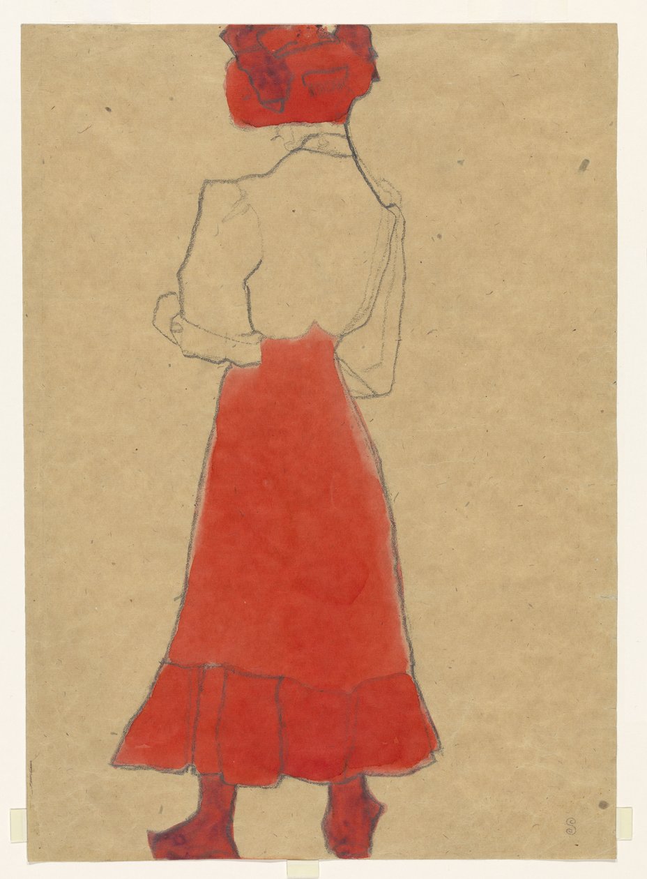 Nő piros szoknyában alkotó: Egon Schiele