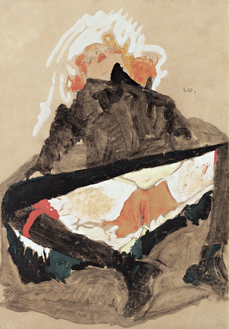 Lány fekete ruhában, széttárt lábbal, 1910 alkotó: Egon Schiele