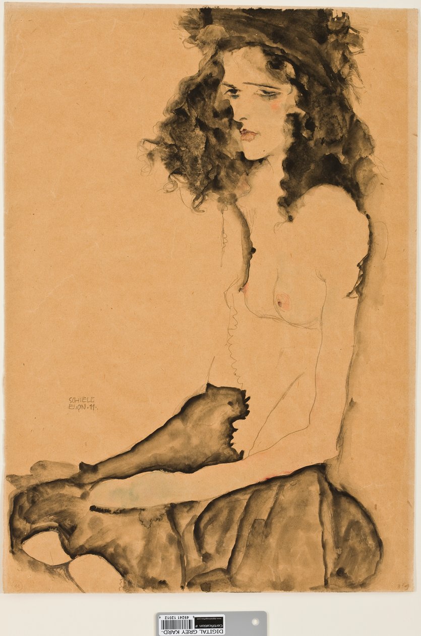 Fekete hajú lány, 1911 (wc és grafitceruza papíron) alkotó: Egon Schiele