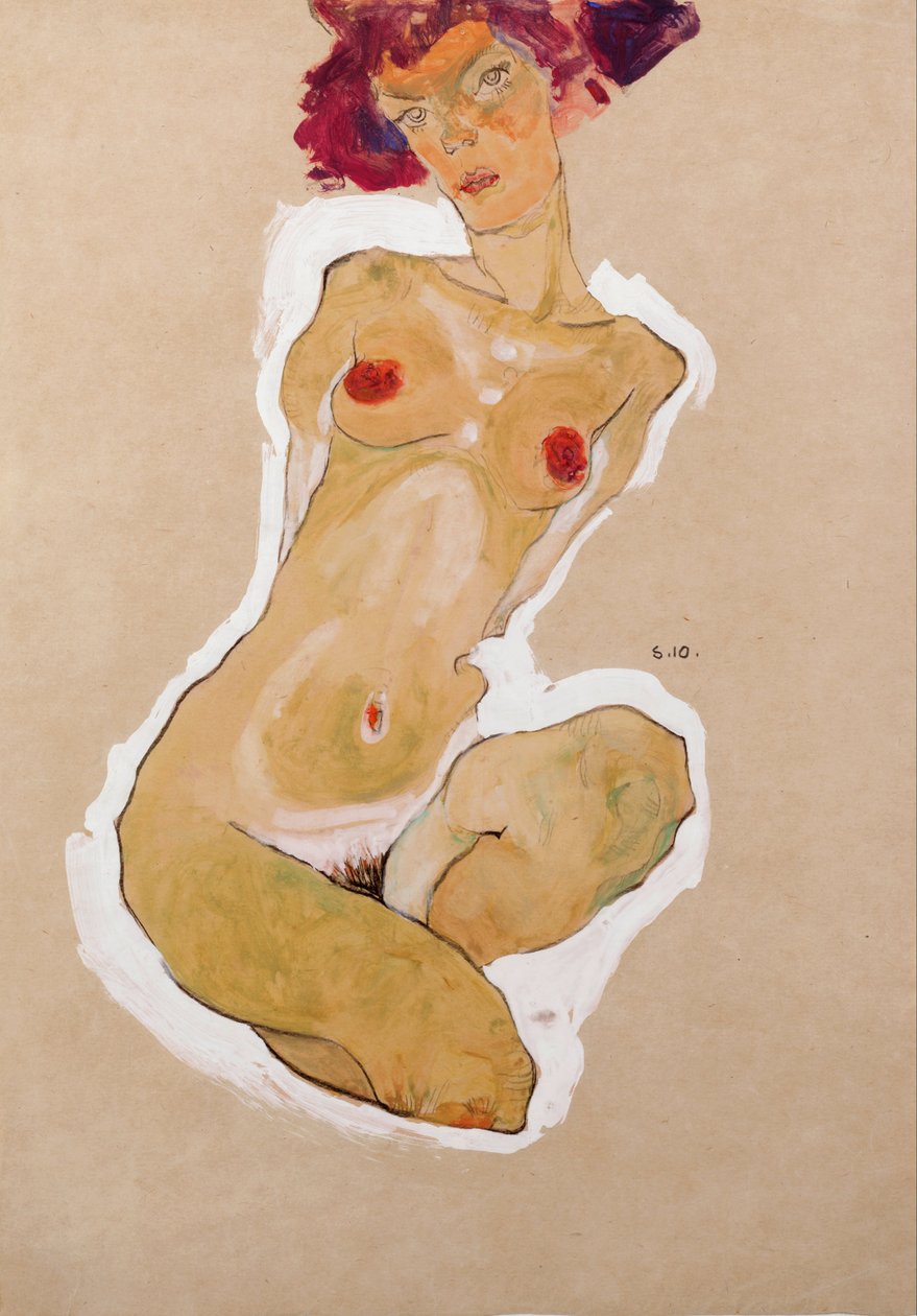 Guggoló női akt alkotó: Egon Schiele