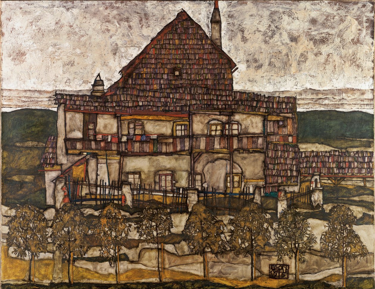 Ház zsindelytetővel (Régi ház II) - Schiele, Egon (1890-1918) - 1911 - Olaj, vászon - 110x140 - Leopold Múzeum, Bécs alkotó: Egon Schiele