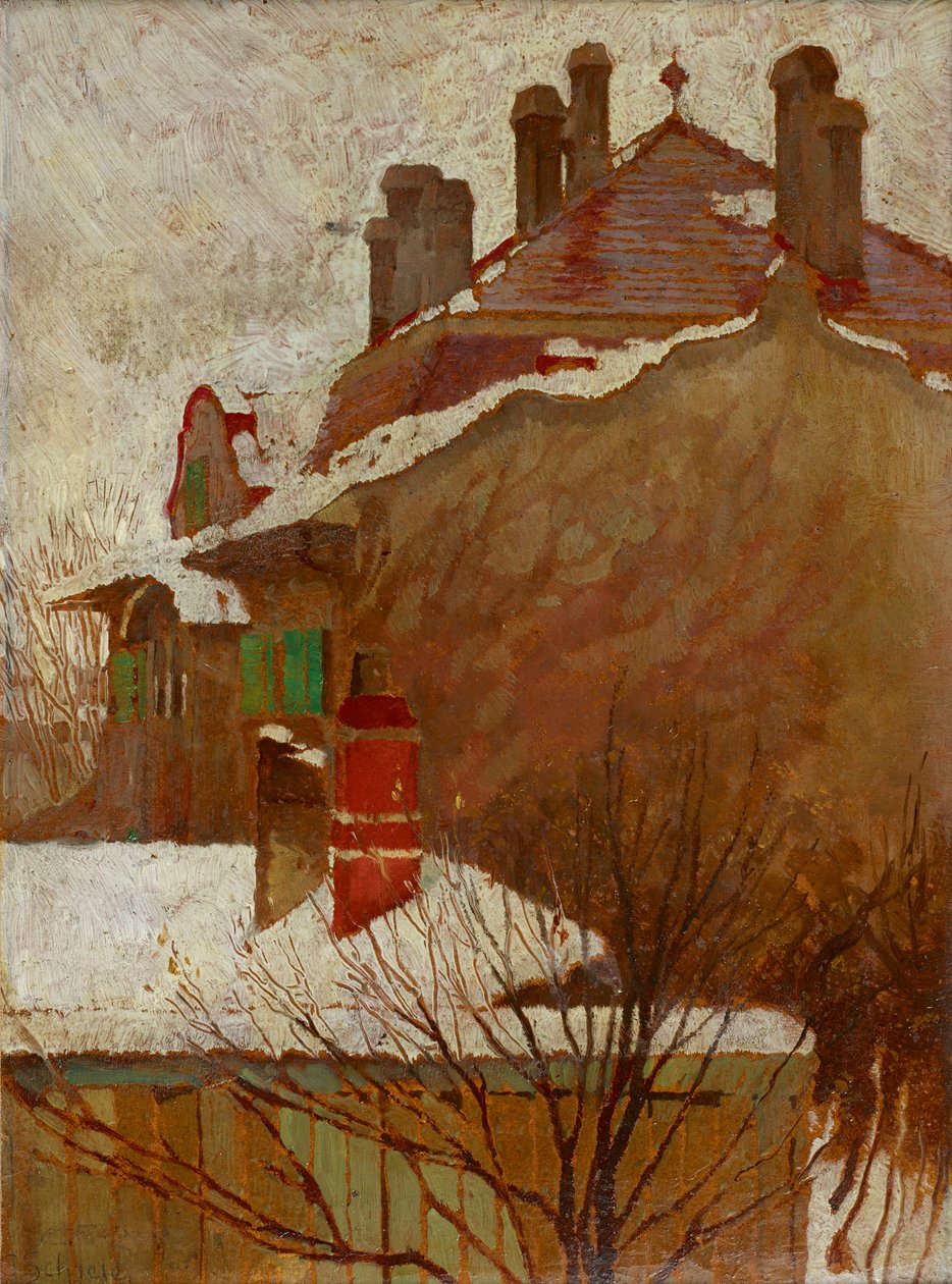 Házak télen Kilátás a műteremből, 1907-1908. alkotó: Egon Schiele