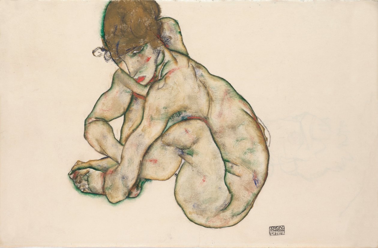 Guggoló lányakt alkotó: Egon Schiele