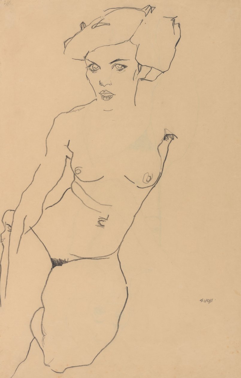 Térdelő női akt alkotó: Egon Schiele