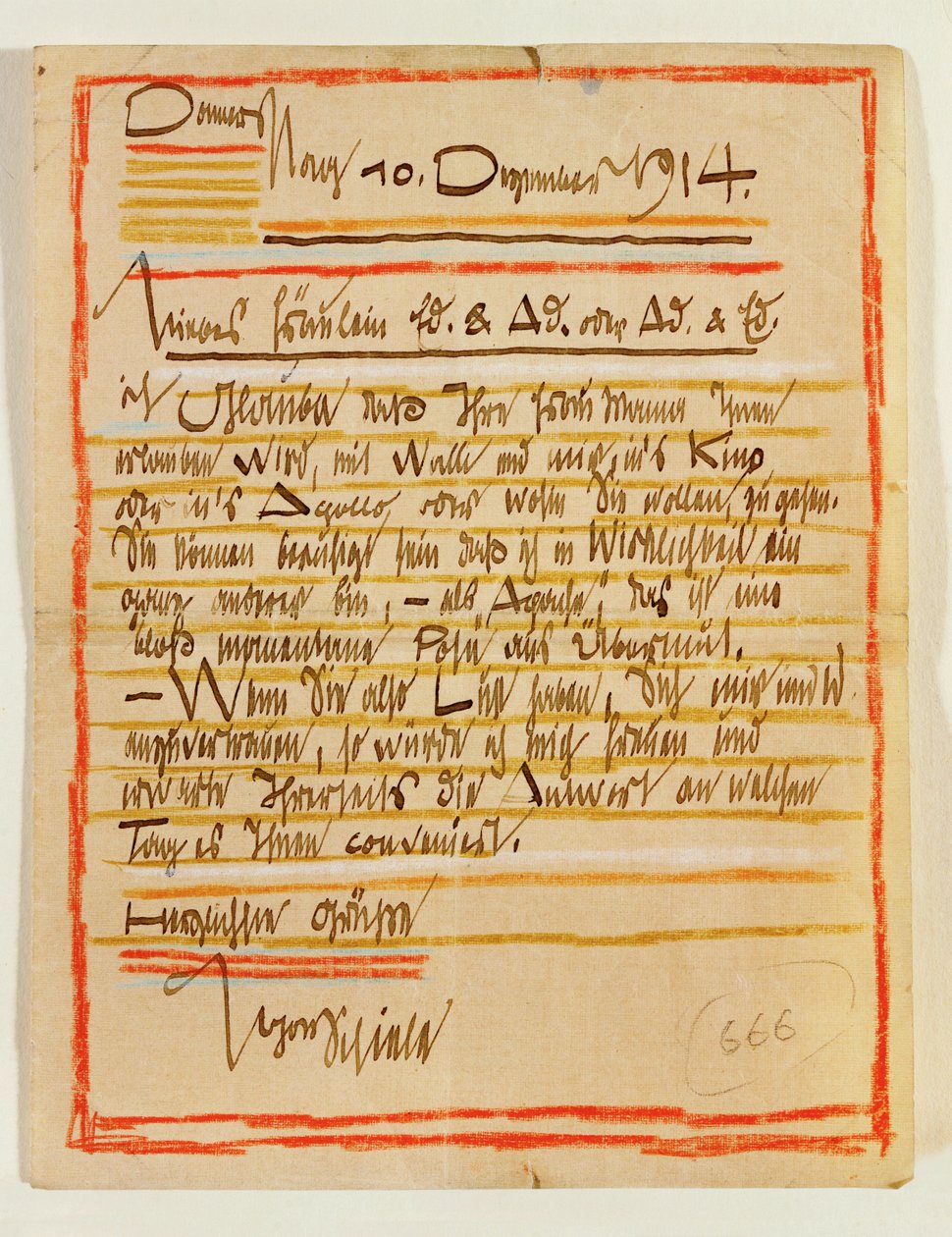 Egon Schiele művészien megtervezett levele Edith és Adele Harms nővéreknek, keltezés: 10... (tinta, színes zsírkréta) alkotó: Egon Schiele