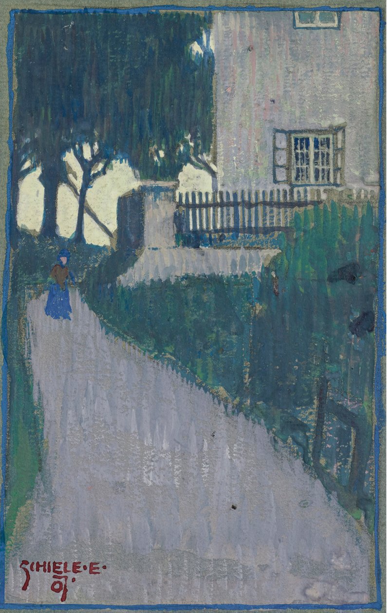 Táj házzal, fákkal és női alakkal par Schiele, Egon (1890-1918) alkotó: Egon Schiele