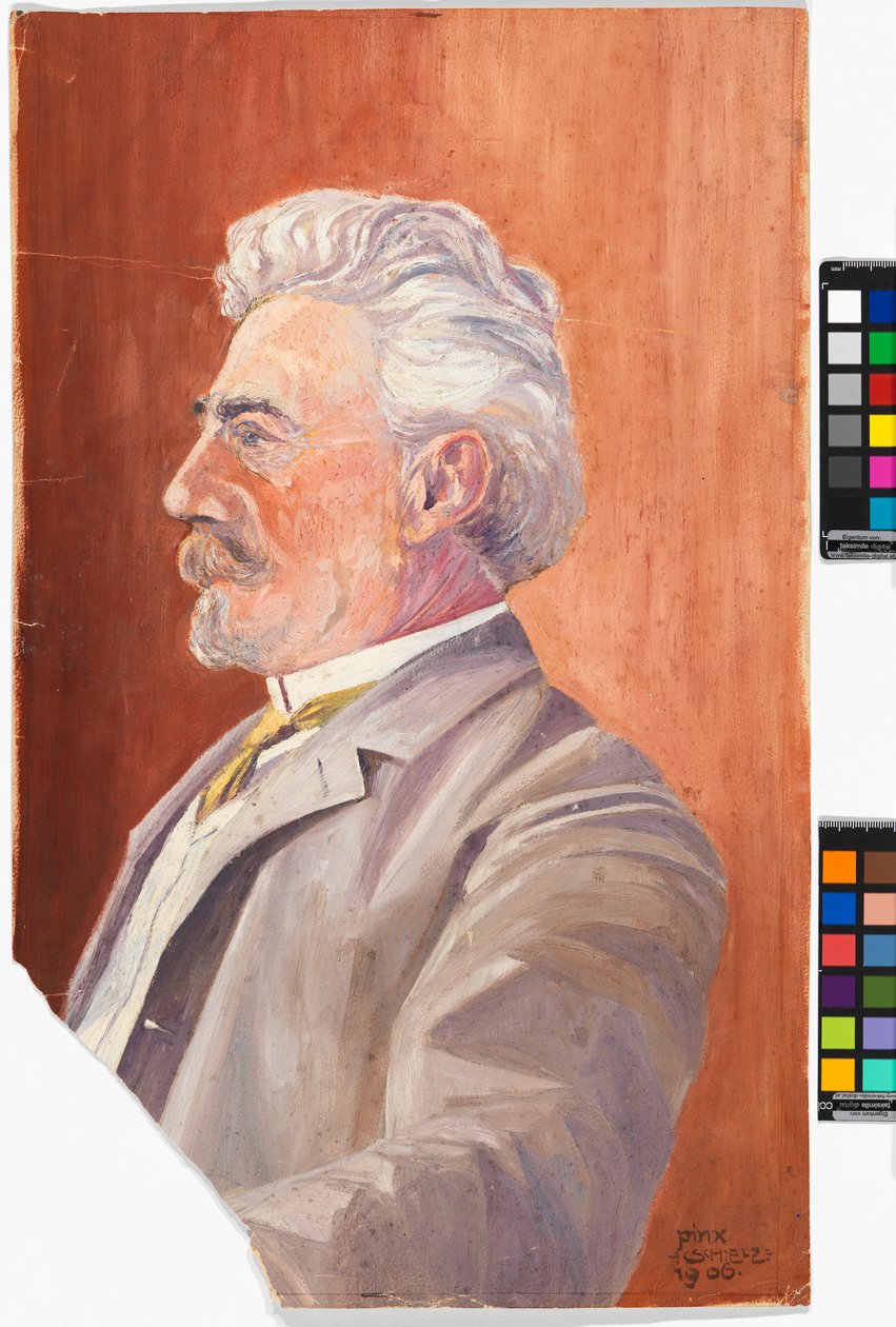 Leopold Czihaczek profilból, vörös háttér előtt alkotó: Egon Schiele