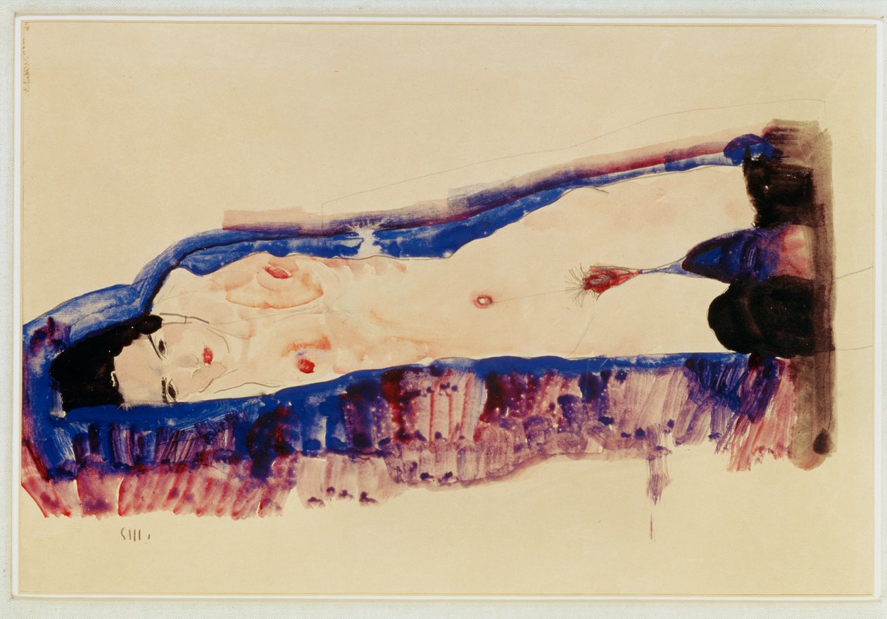 Fekvő akt fekete harisnyával ... (akvarell és ceruza) alkotó: Egon Schiele