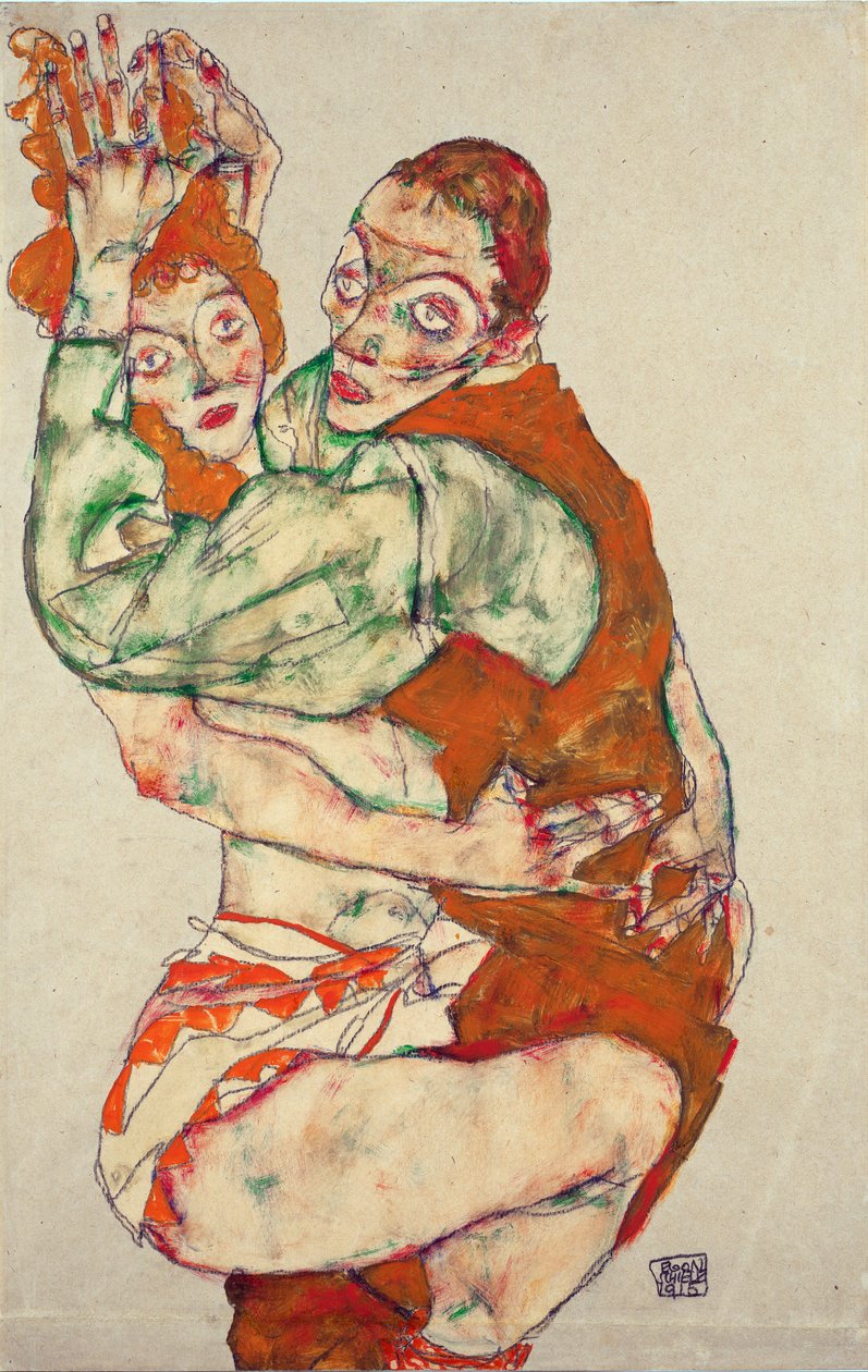 Szerelmeskedés - Schiele, Egon (1890-1918) - 1915 - Fekete kréta, gouache papíron - 49,6x31,7 - Leopold Múzeum, Bécs alkotó: Egon Schiele