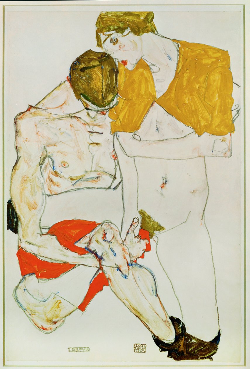 Szerelmesek (gouache, akvarell és ceruza) alkotó: Egon Schiele