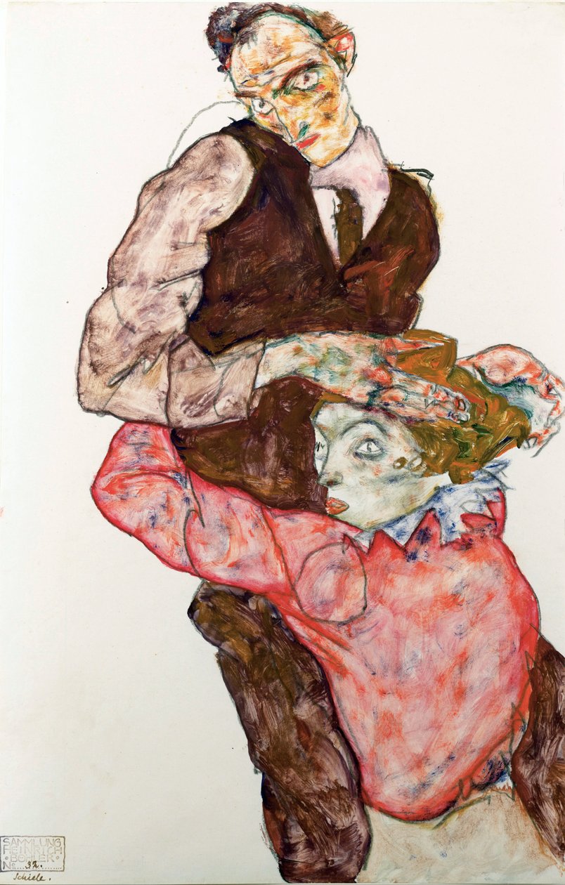 Szerelmesek - Schiele, Egon (1890-1918) - 1914-1915 - Fekete kréta, Gouache papíron - 47,4x30,5 - Leopold Múzeum, Bécs alkotó: Egon Schiele