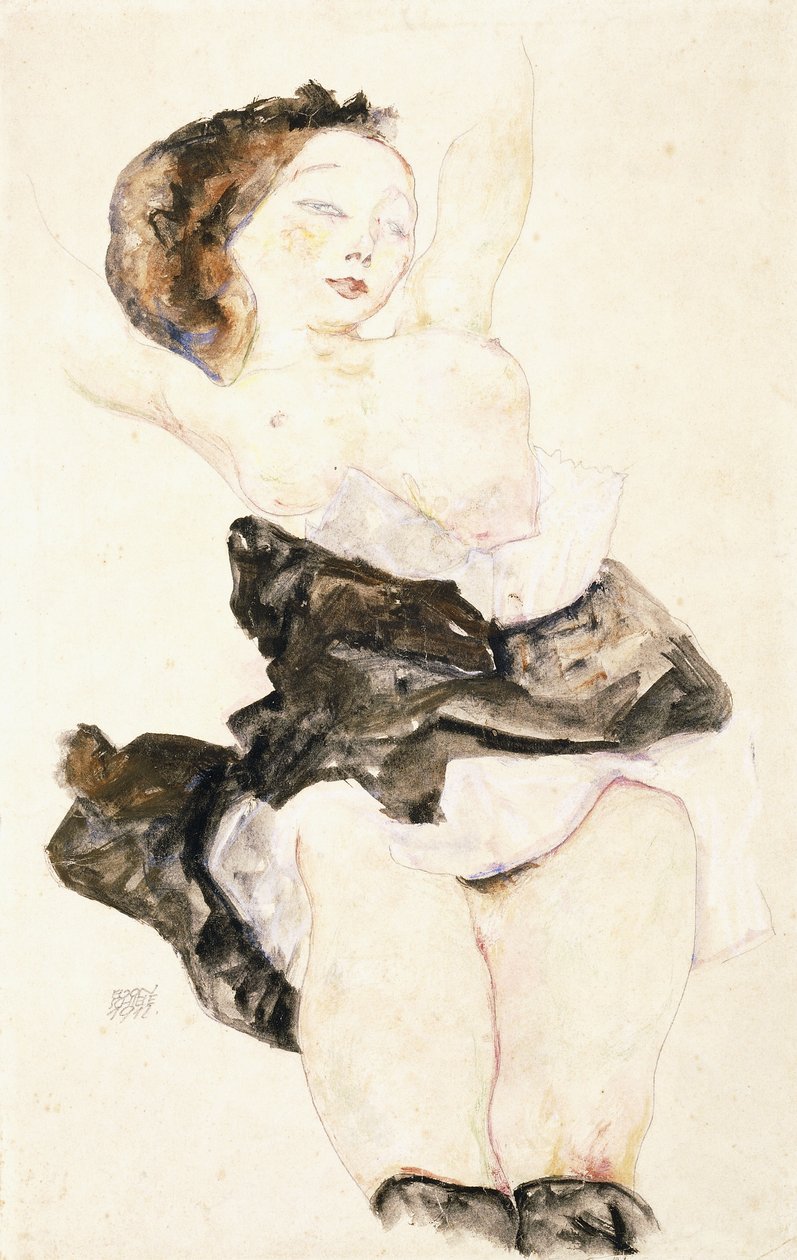 Fekvő fiatal lány, félmeztelen, 1912 alkotó: Egon Schiele