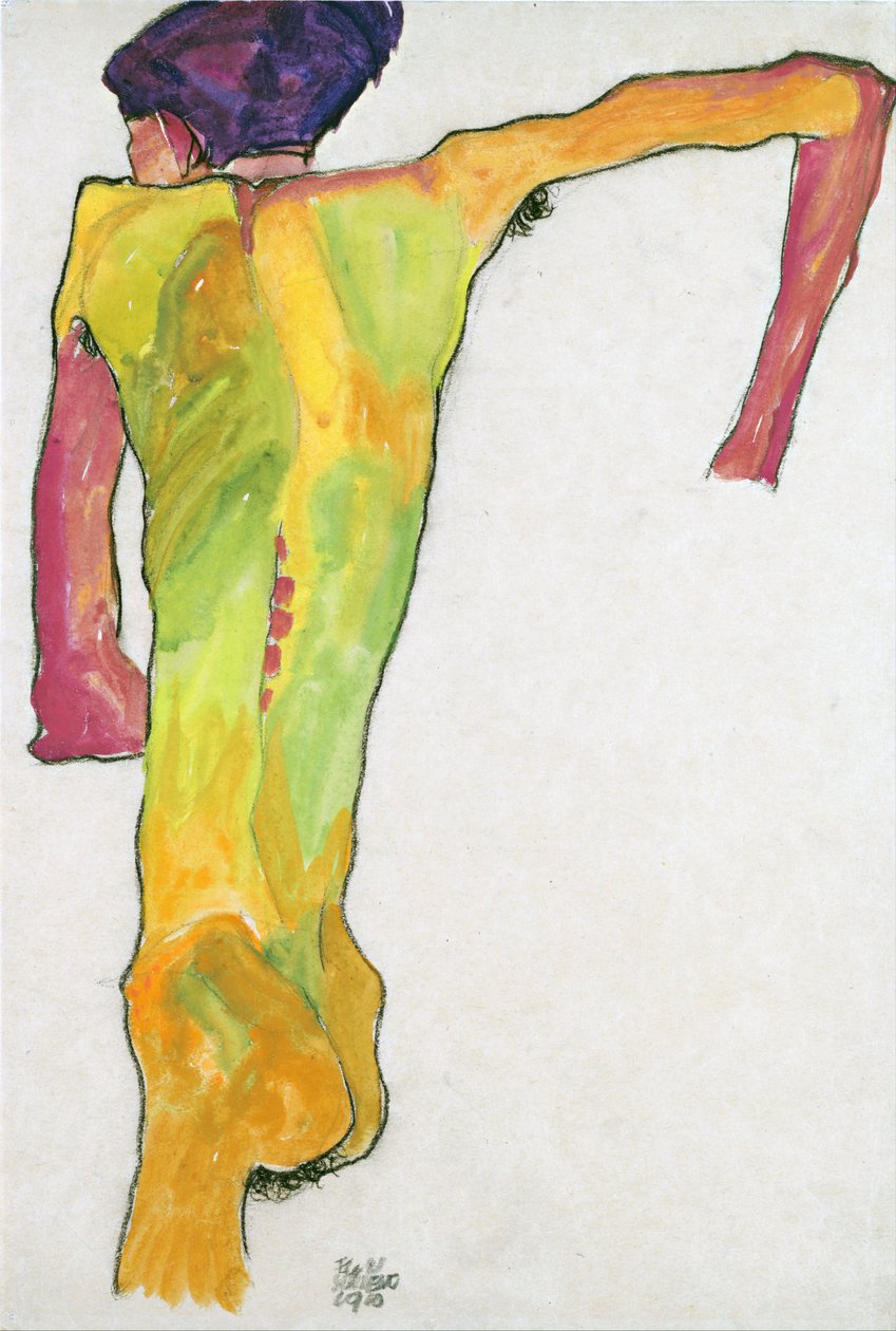 Férfi akt, kitámasztva magát - Schiele, Egon (1890-1918) - 1910 - Gouache papíron - 44,7x30,2 - Leopold Múzeum, Bécs alkotó: Egon Schiele
