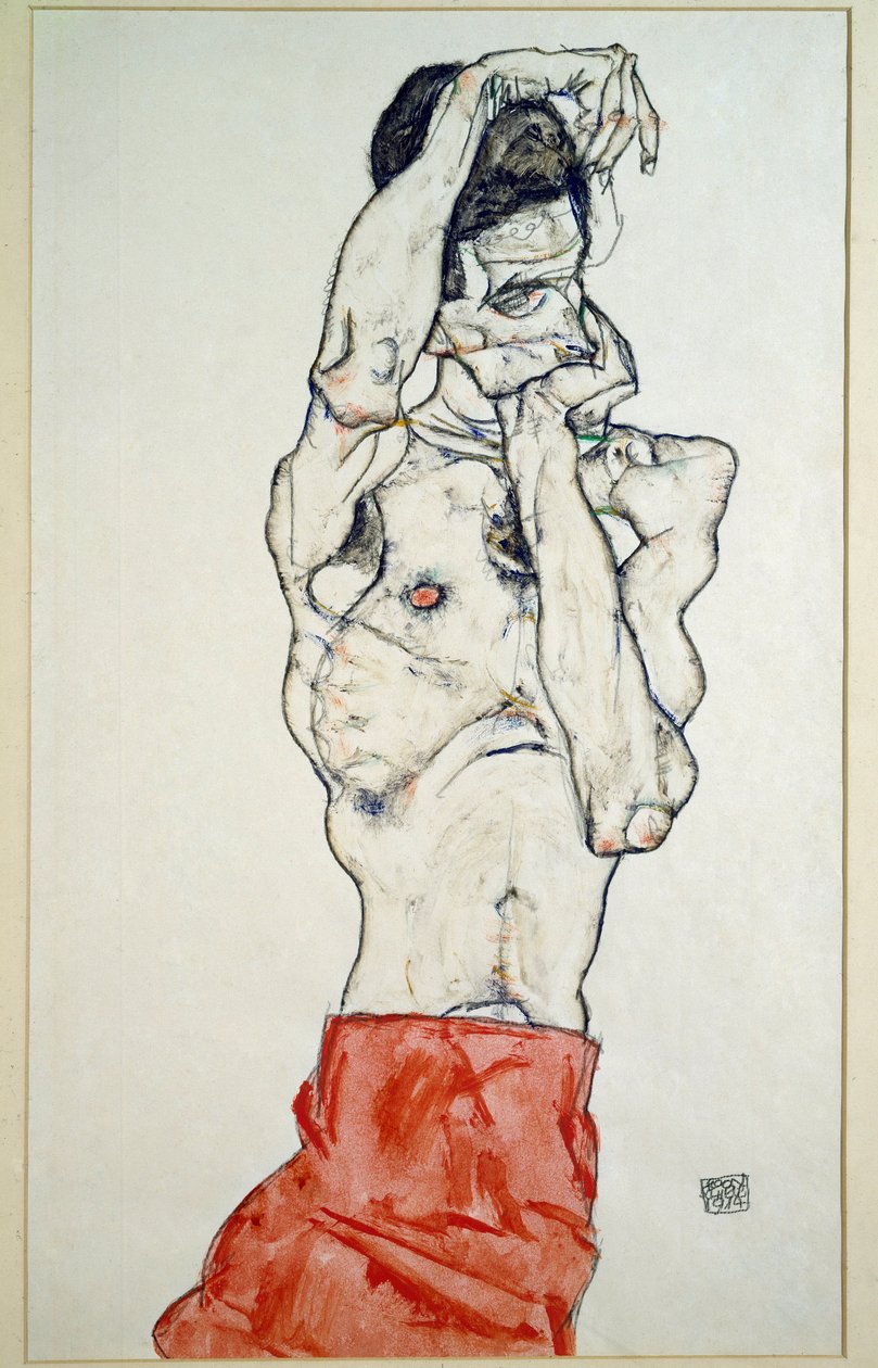 Férfi akt piros lepedővel alkotó: Egon Schiele