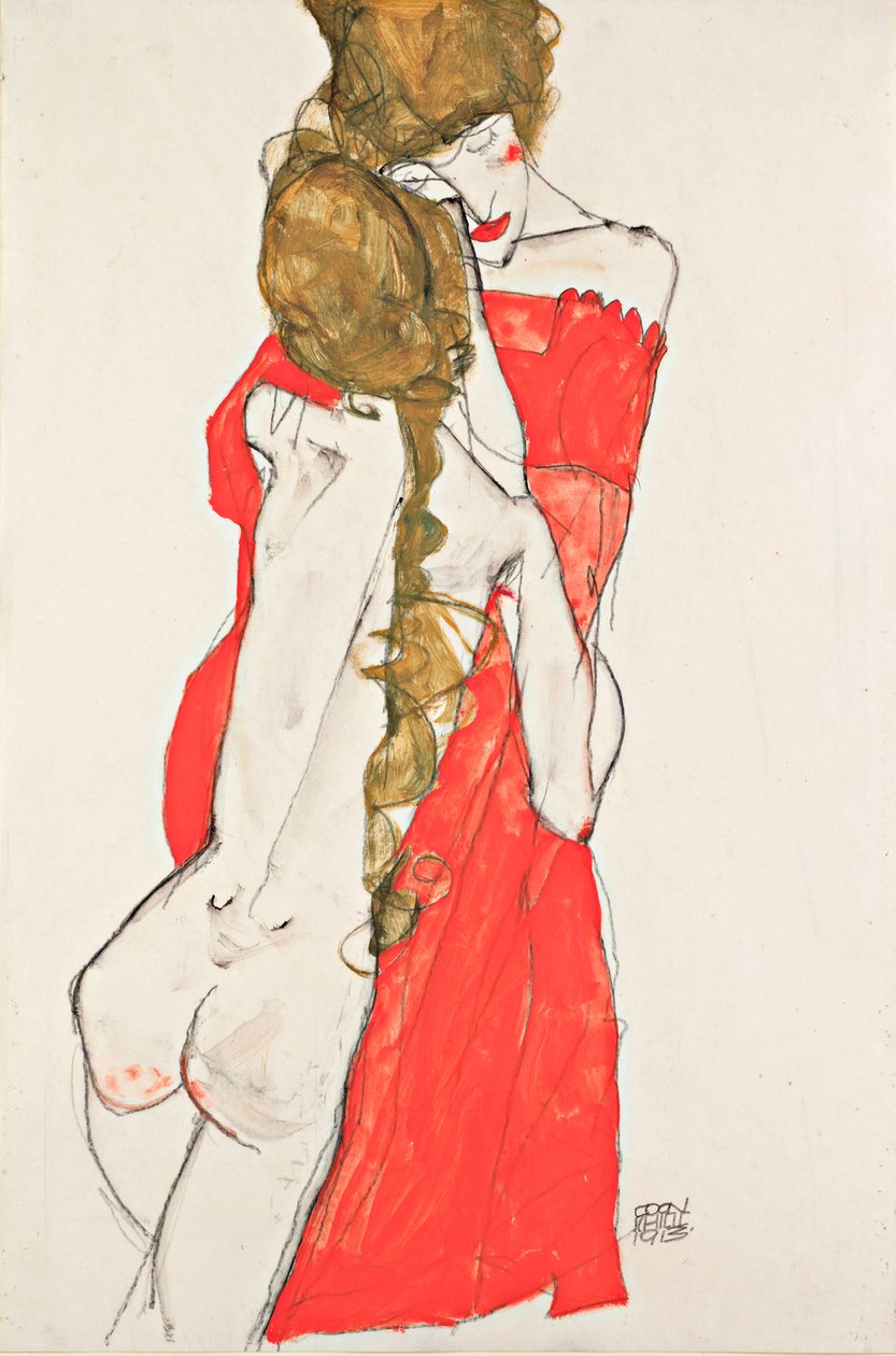 Anya és lánya – Egon Schiele (1890-1918) munkája, gouache papíron alkotó: Egon Schiele