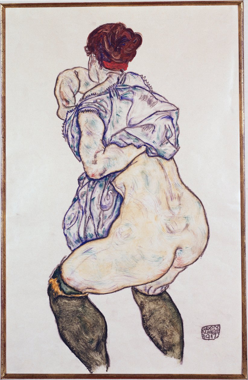Halbakt úrnő zöld harisnyával, 1917 alkotó: Egon Schiele