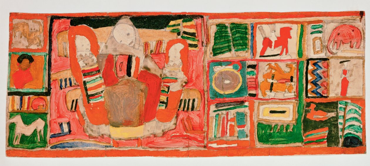 Anya gyerekekkel, az oldalsó mezőkön játékok ... (gouache és ceruza, karton) alkotó: Egon Schiele