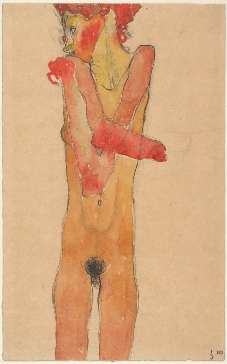 Meztelen lány összefont karokkal, 1910 alkotó: Egon Schiele