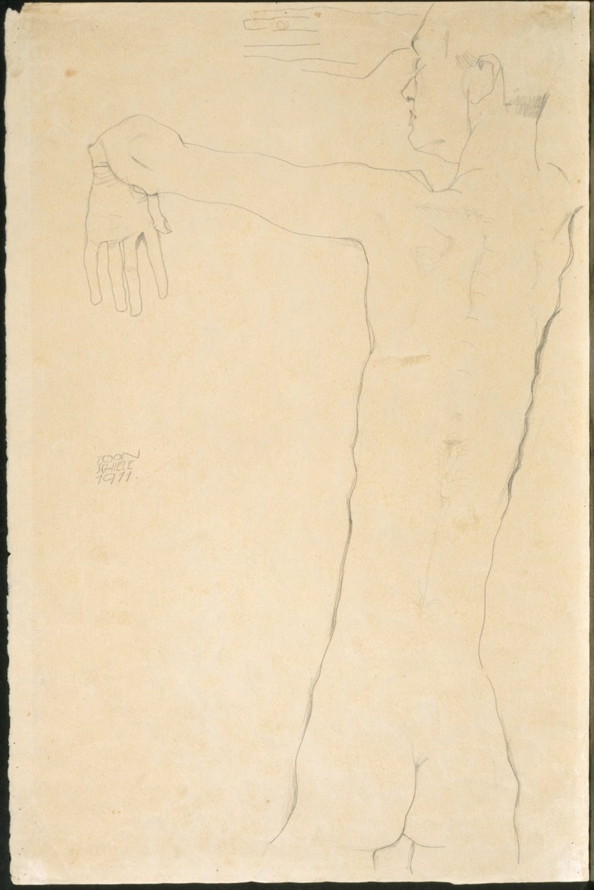 Meztelen férfi felemelt karral (recto) alkotó: Egon Schiele
