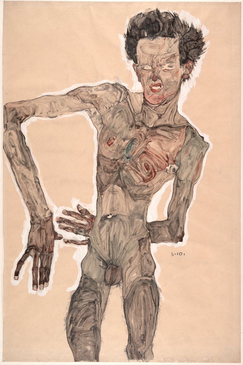 Akt önarckép, Grimaszolva, 1910 alkotó: Egon Schiele
