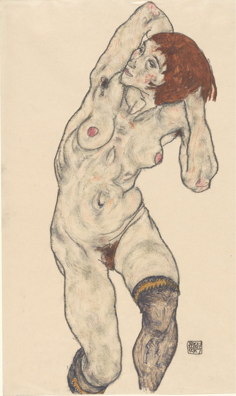 Akt fekete harisnyában, 1917. alkotó: Egon Schiele
